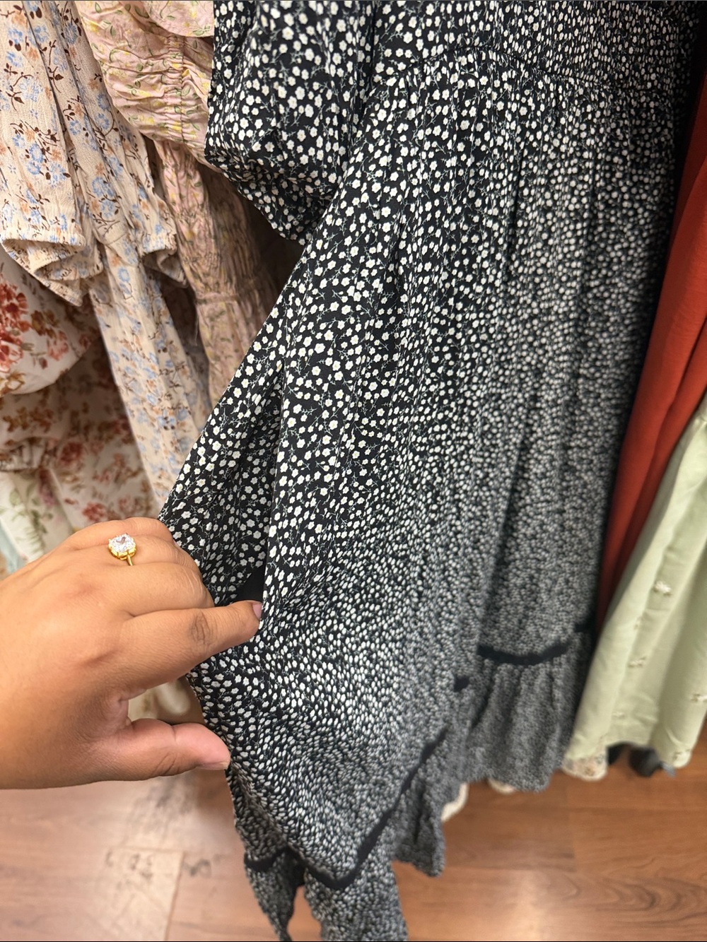 Women’s Black Floral Maxi Dress with Puff Sleeves - Picture 3 of 3